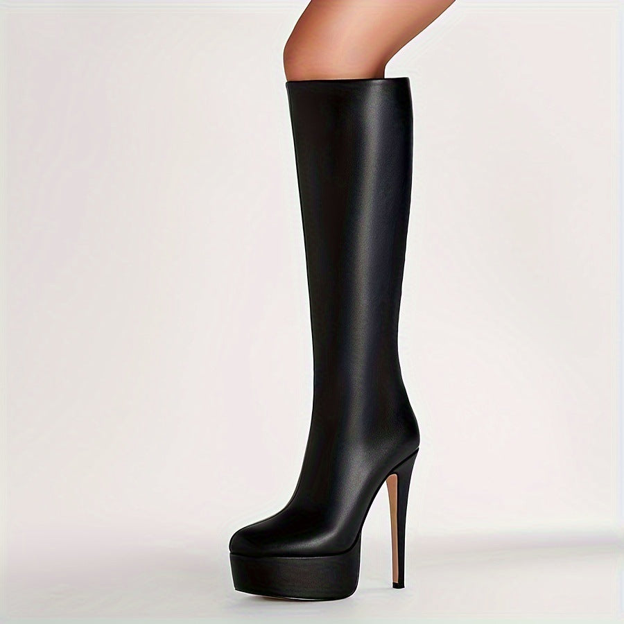 High Tube Plateau-Stiefel mit Stiletto-Absatz – Schwarze High Heels für starke Auftritte